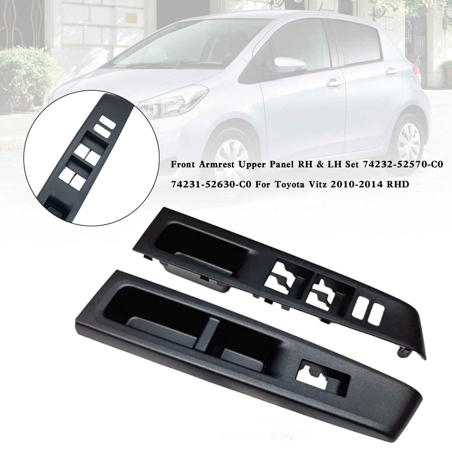 Toyota Vitz 2010–2014 RHD vordere Armlehnen-Oberverkleidung rechts und links Set