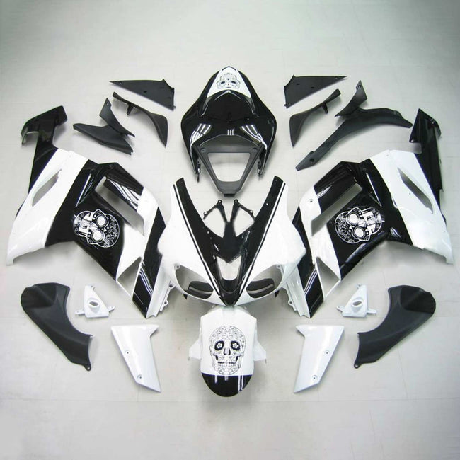 Amotopart Kawasaki 2007-2008 ZX6R 636 Kit de peur du crâne blanc noir