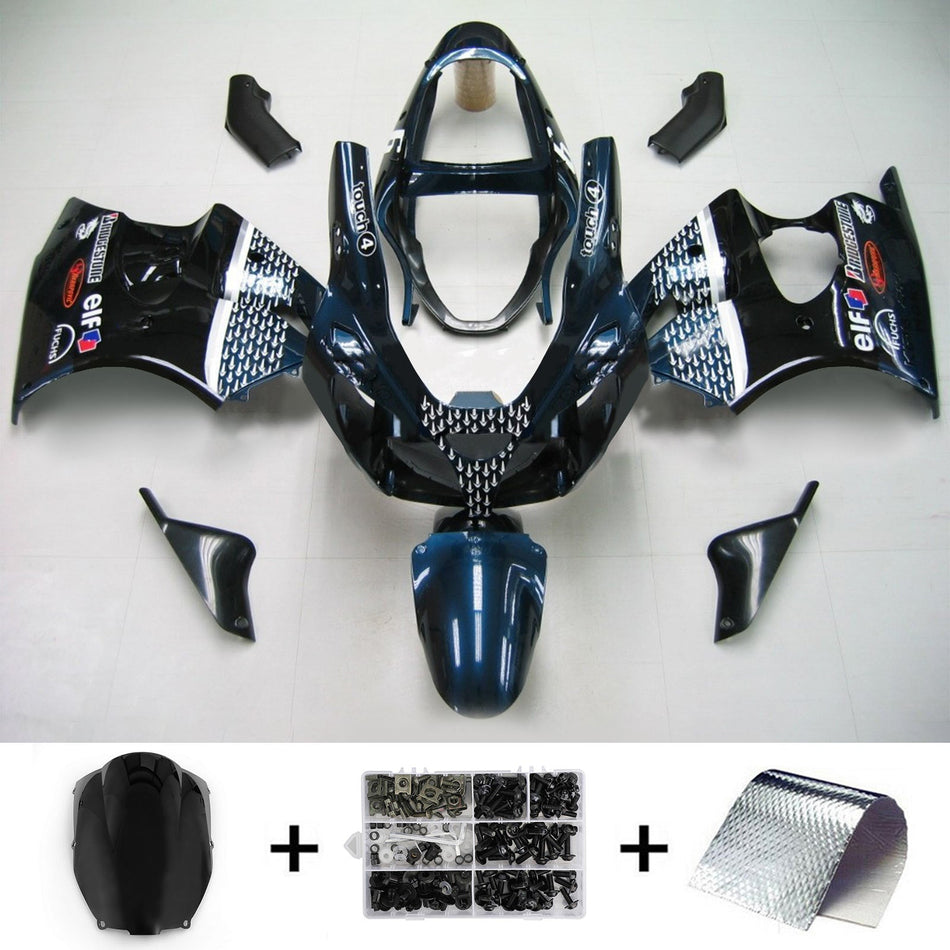 Amotopart 2000-2002 Kawasaki ZX6R Verkleidung Schwarzes dunkelblaues Kit