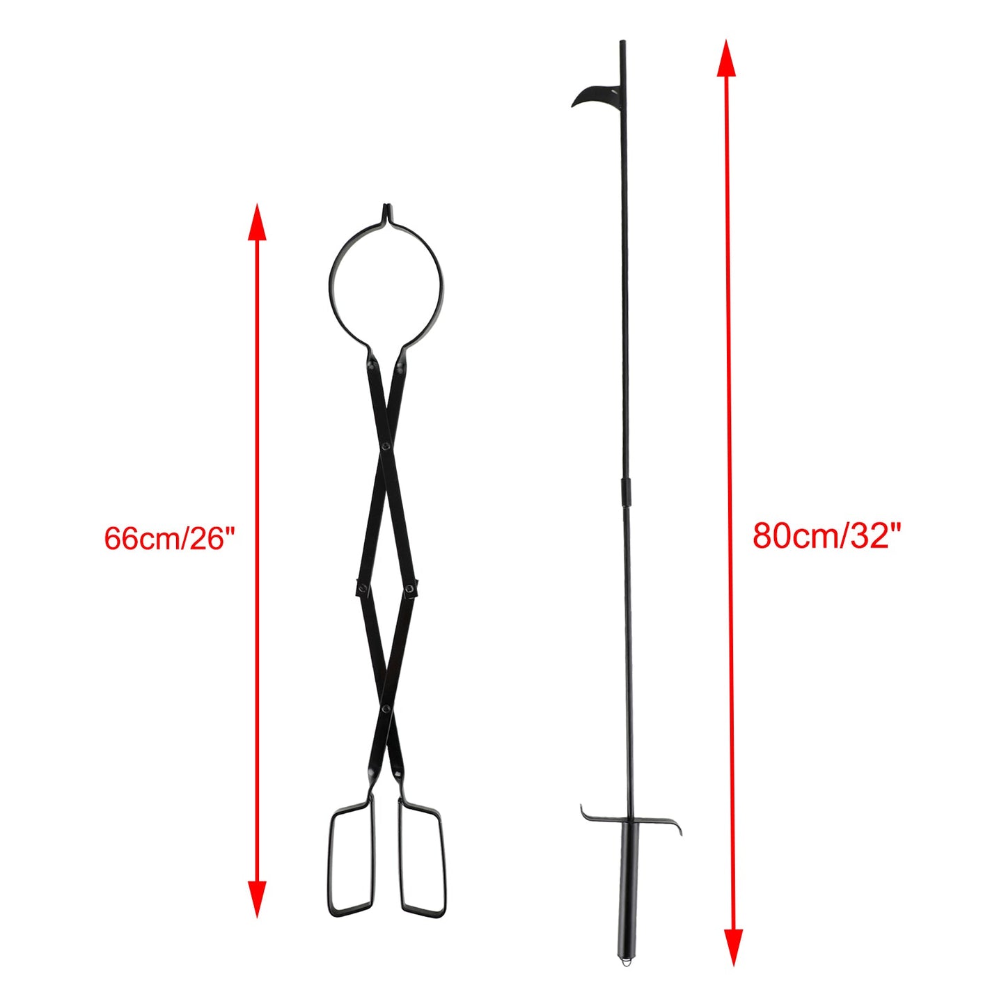 2 STÜCKE Herd Werkzeug Kamin Set Feuer Werkzeuge Set Lagerfeuerzange Feuerhaken Schwarz