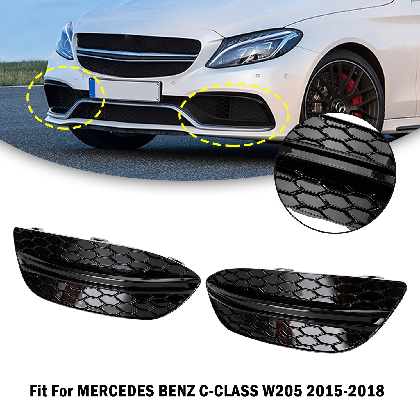 MERCEDES BENZ C CLASS W205 2015-2018 Base Sedan 2PCS Couverture de phare antibrouillard