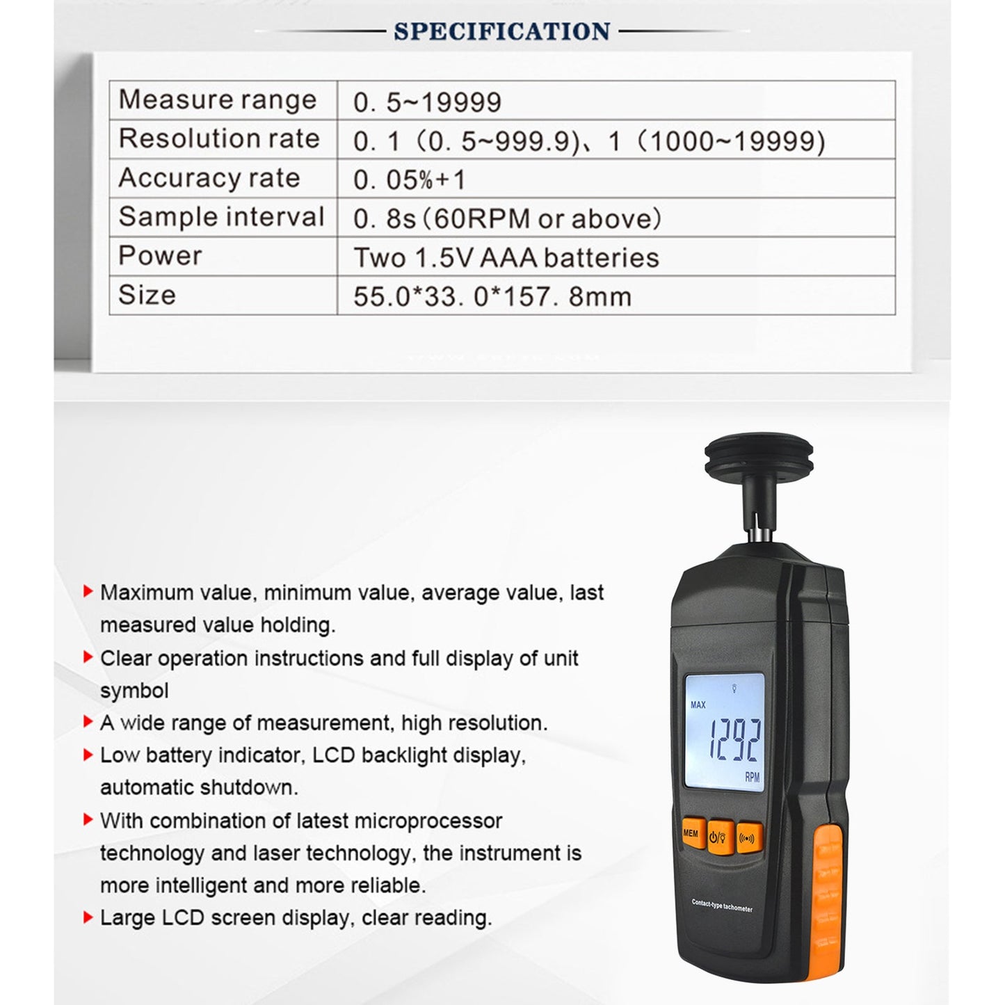 GM8906 Portable Digital Contact Engine Tachymeter LCD Tachymètre Tach RPM Tester