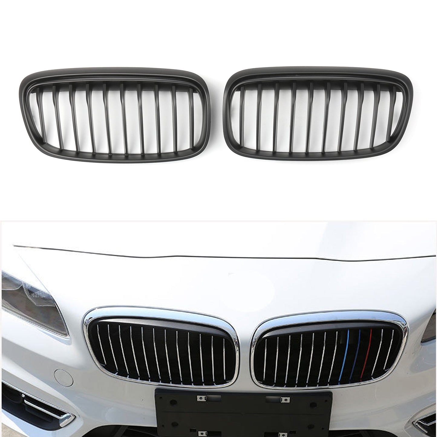 1Pair Matte Black Front Kidney Grill Grille For BMW F45 2015 2-Series New