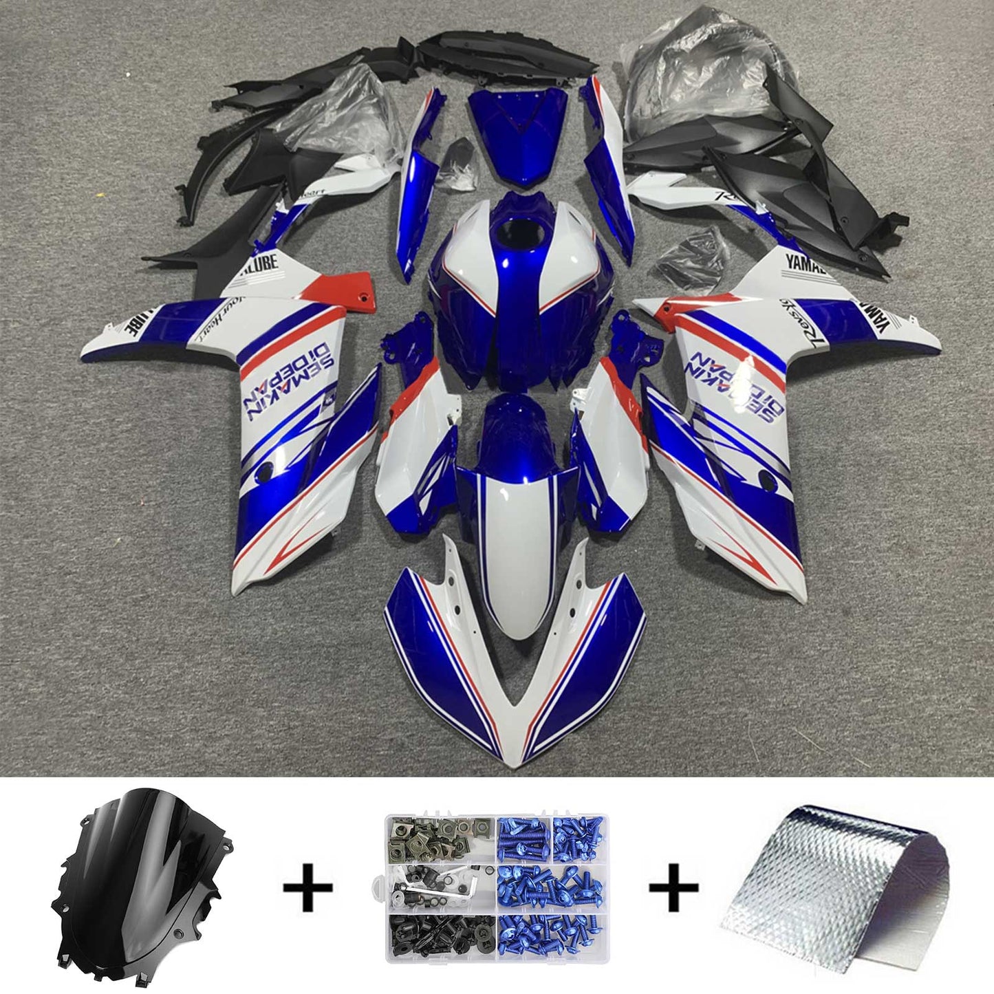 Kit de peur Amotopart Yamaha YZF R3/YZF R25 Blanc Bleu 2019-2021