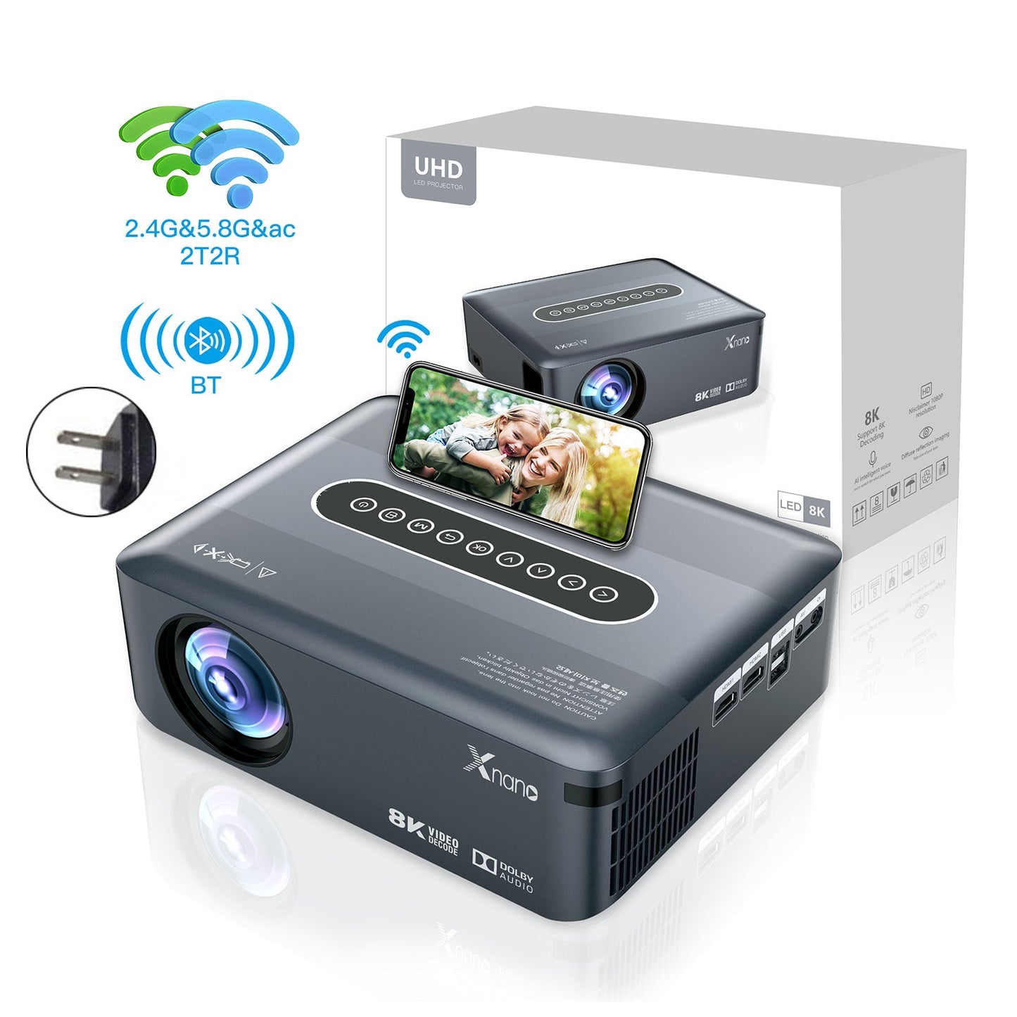 Projection de décodage Ultra HD 8K Projecteur de film Android 1080p Ordinateurs portables de téléphone à la maison