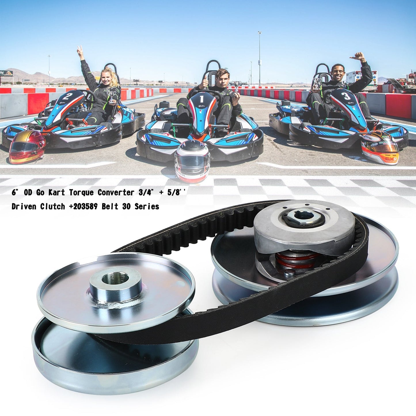 6" OD Go Kart Drehmomentwandler 3/4" + 5/8&#39;&#39; angetriebene Kupplung +203589 Riemen 30er Serie