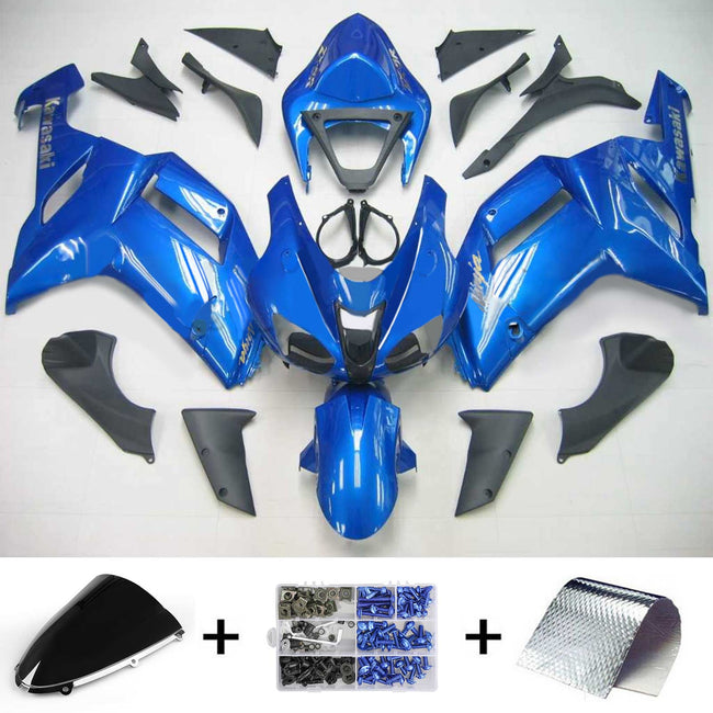 Amotopart Kawasaki 2007-2008 ZX6R 636 Kit de carénage bleu