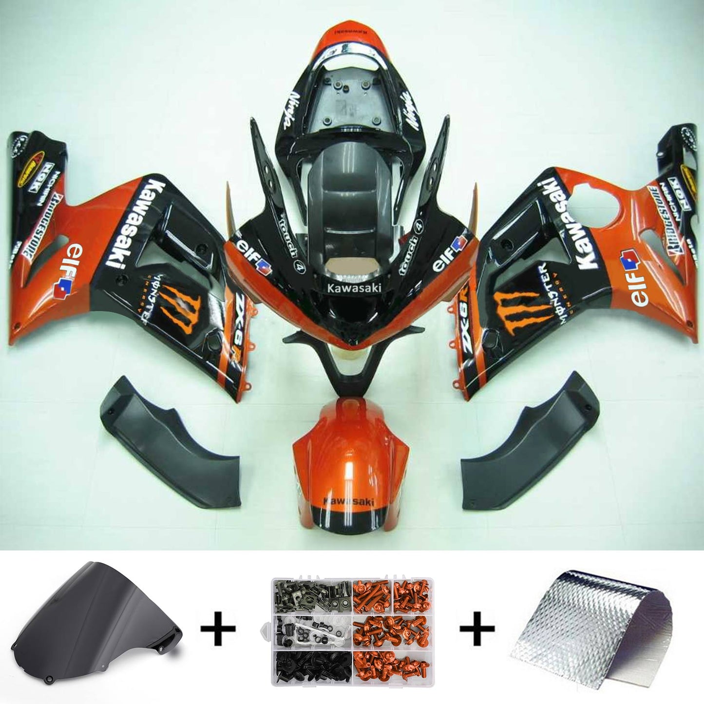 Amotopart 2003-2004 Kawasaki ZX6R 636 Schwarzorange Abzugskit