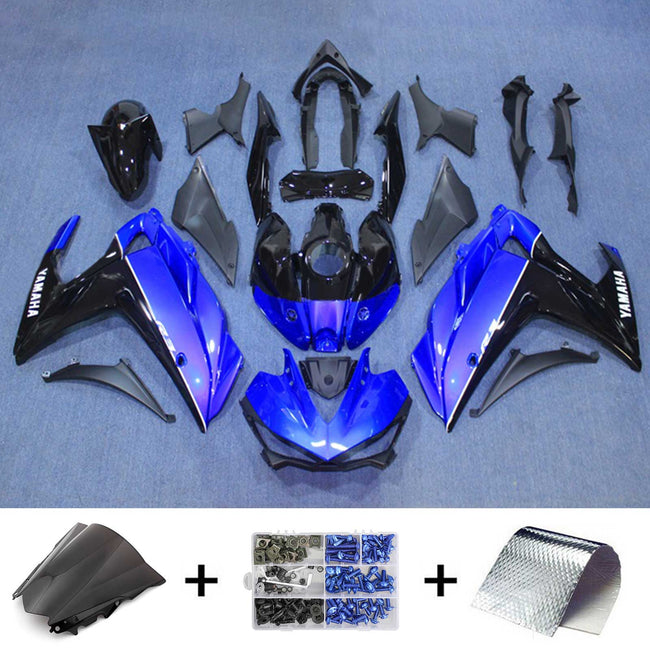 Kit de vente Amotopart Yamaha 2014-2018 YZF R3 &amp; 2015-2017 YZF R25 Noir avec kit de carénage bleu