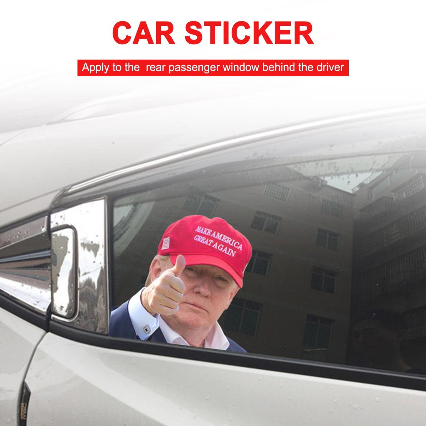 Autocollant de fenêtre de voiture grandeur nature Passager avec Trump President 2020 R