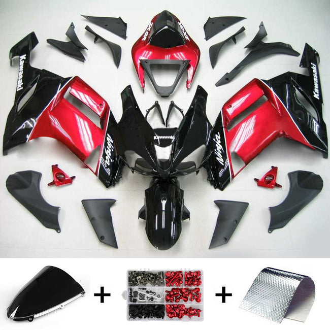 Amotopart Kawasaki 2007-2008 ZX6R 636 Noir avec kit de carénage rouge