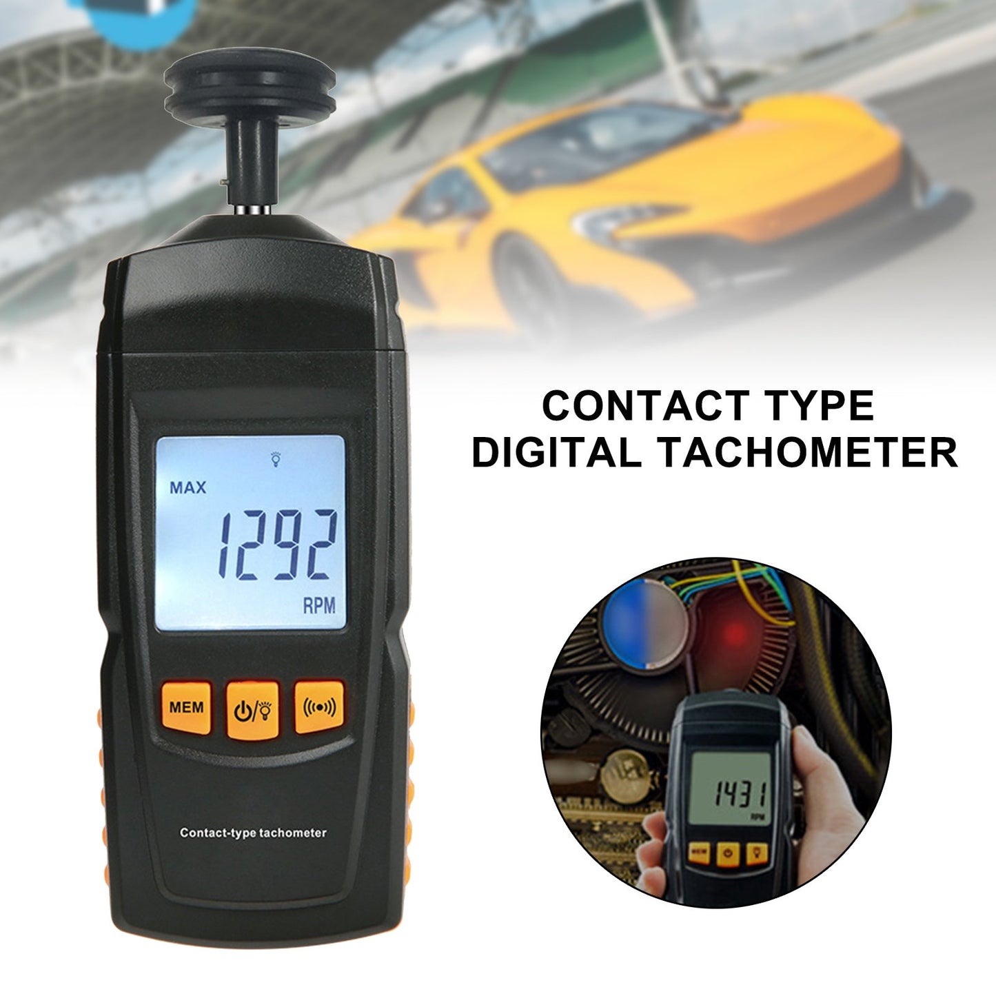 GM8906 Portable Digital Contact Engine Tachymeter LCD Tachymètre Tach RPM Tester