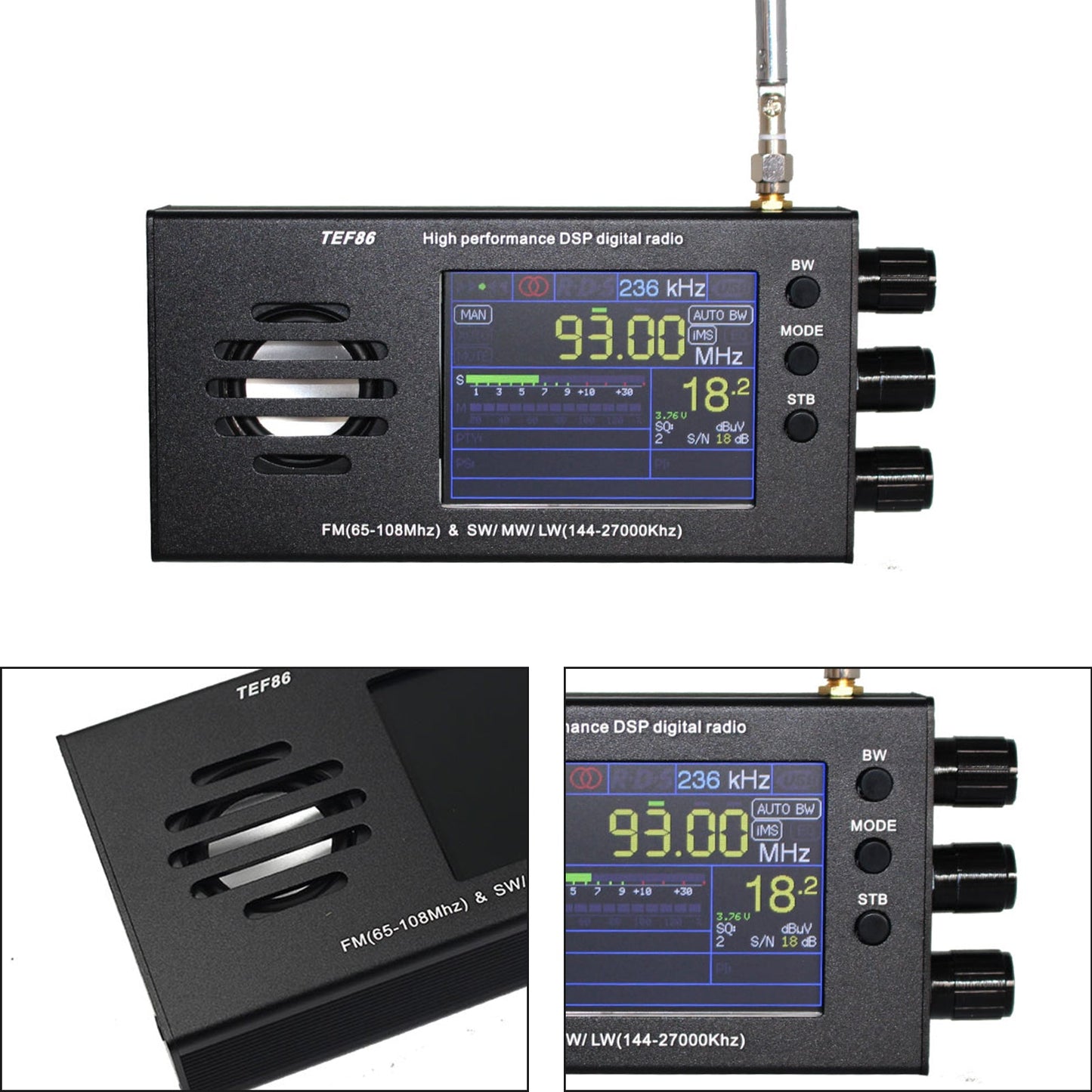 3,2-Zoll-LCD-Display EF6686 Hochleistungs-DSP-Digitalradio 144-27000 kHz SW/MW/LW