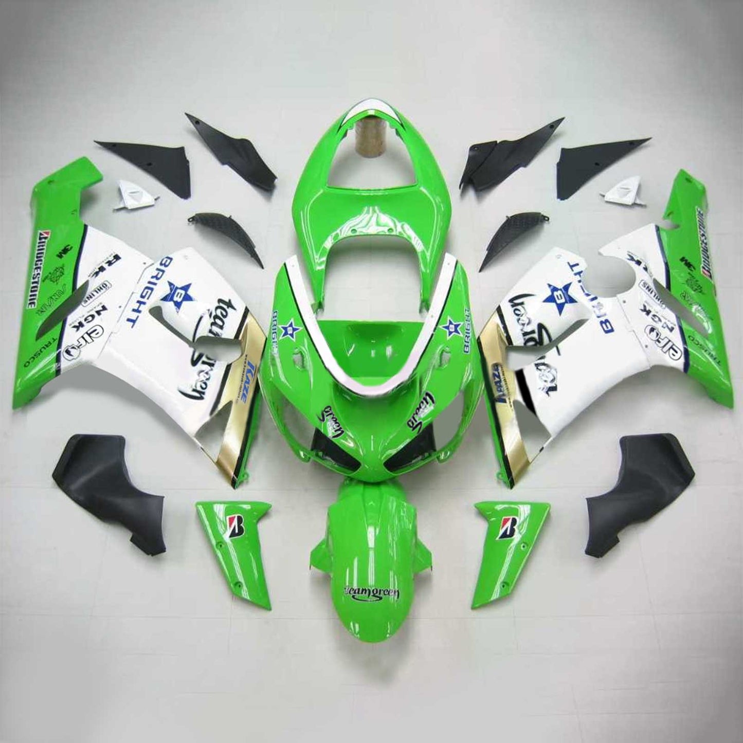 Amotopart Kawasaki 2005-2006 ZX6R 636 Green White Fairing Kit