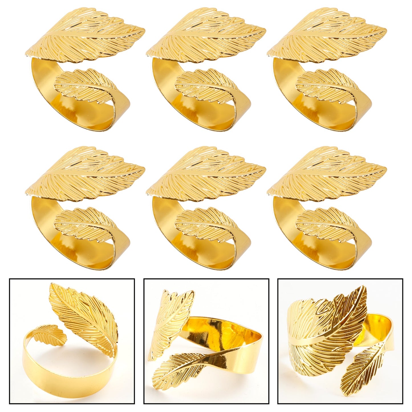 6PCS Serviettenringe Blatt Serviettenhalter Adornmen Legierung Golden