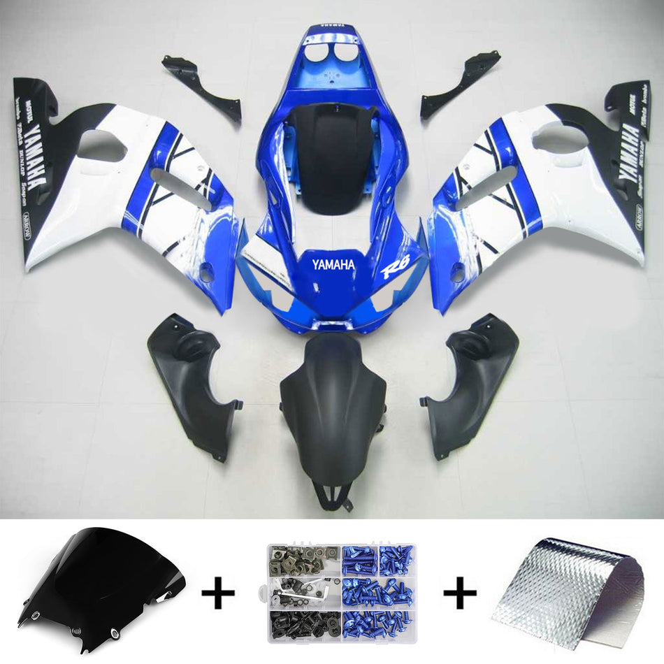 Amotopart Yamaha 1998-2002 YZF 600 R6 Kit de carénage Bleu Noir Blanc
