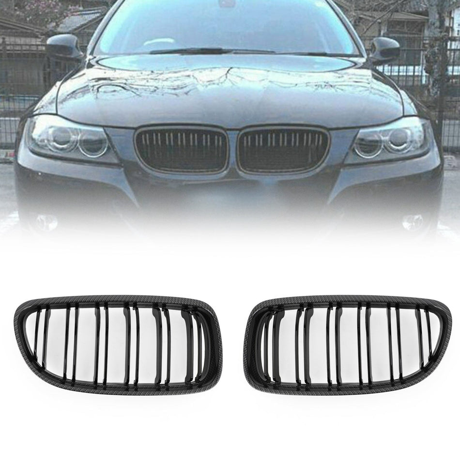 Front Kidney Grill Grilles Carbon Fiber Fit BMW E90/E91 LCI 3 Series 2008-2012