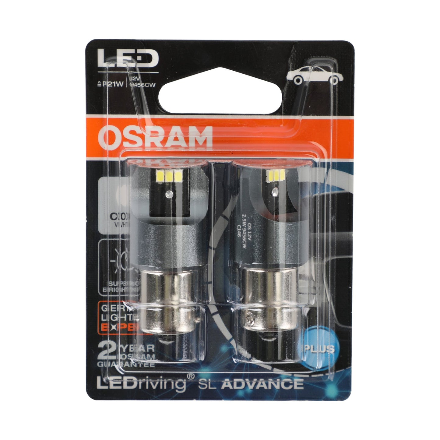 2x Pour OSRAM 9456CW Voiture Auxiliaire Ampoules LED P21W 12V2.5W BA15s Générique
