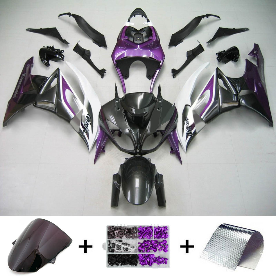 Amotopart Kawasaki 2009-2012 ZX6R 636 Kit de carénage violet noir