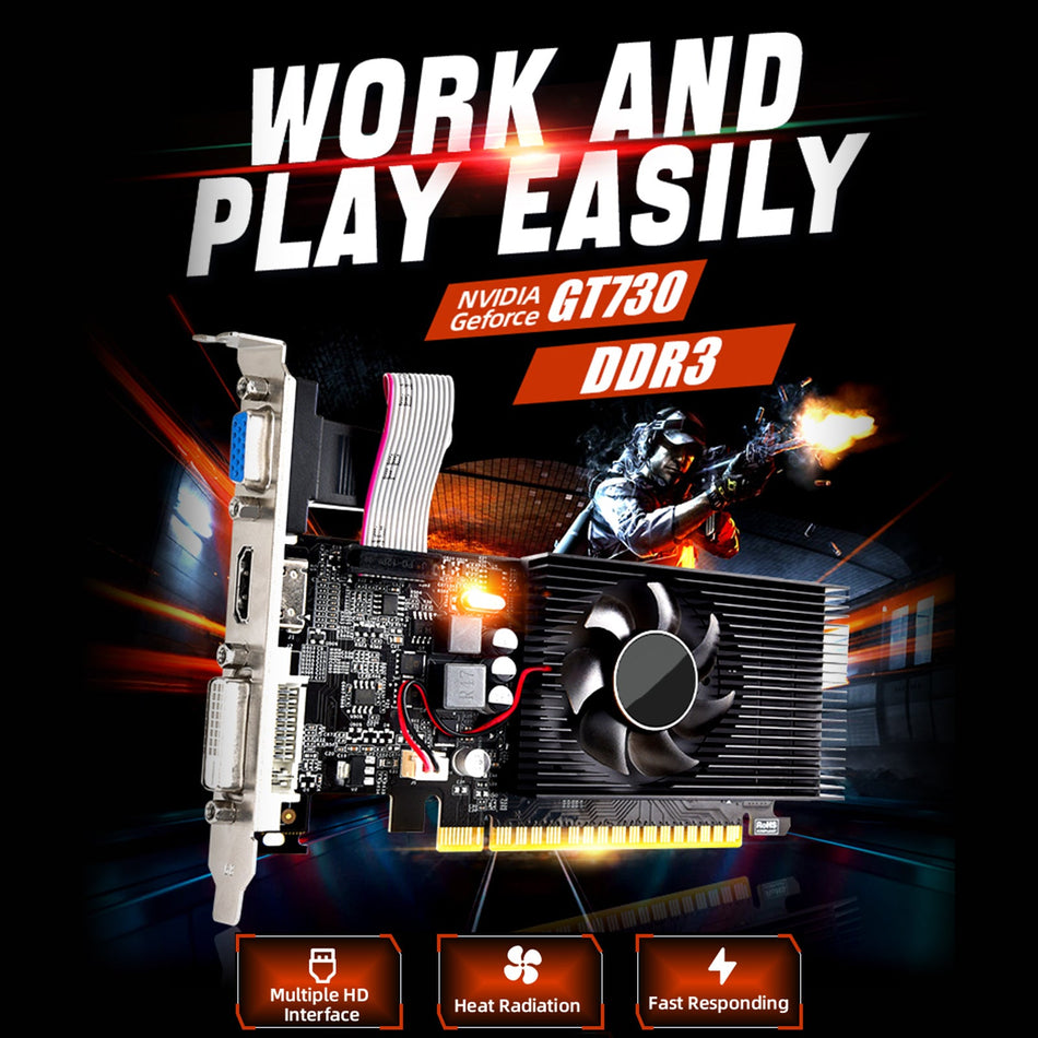 GT730 4G Grafikkarte GDDR3 Home Office HD Display Schnittstelle HDMI VGA DVI