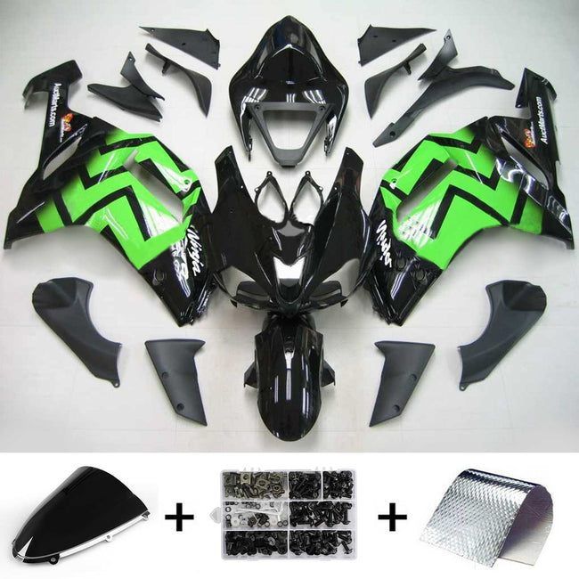 Amotopart Kawasaki 2007-2008 ZX6R 636 Kit de peur vert noir