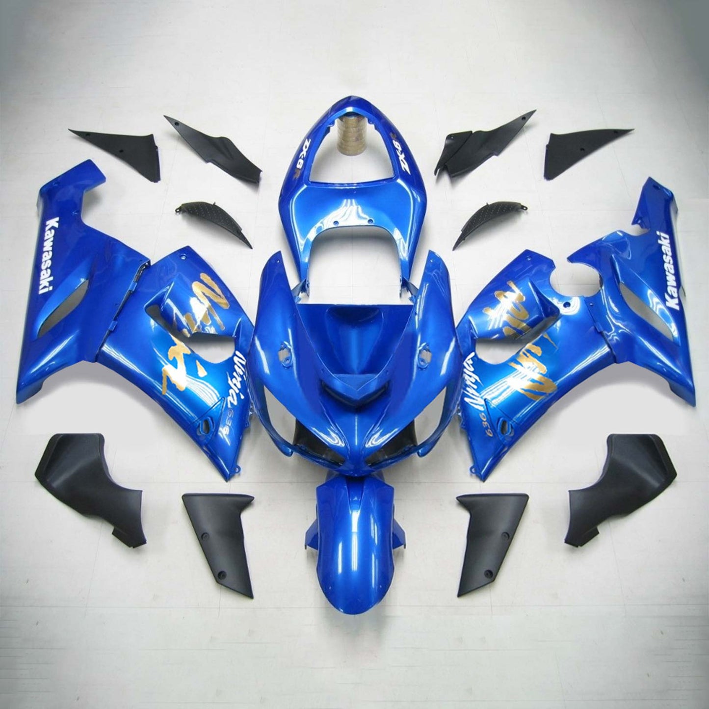 Amotopart Kawasaki 2005-2006 ZX6R 636 Kit de carénage bleu