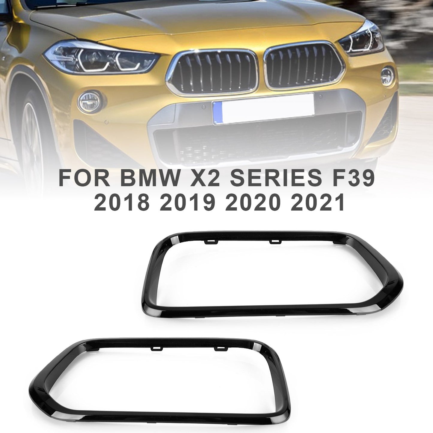 Garniture de cadre de grille de pare-chocs avant noir brillant pour BMW X2 Series F39 2018-2021 générique