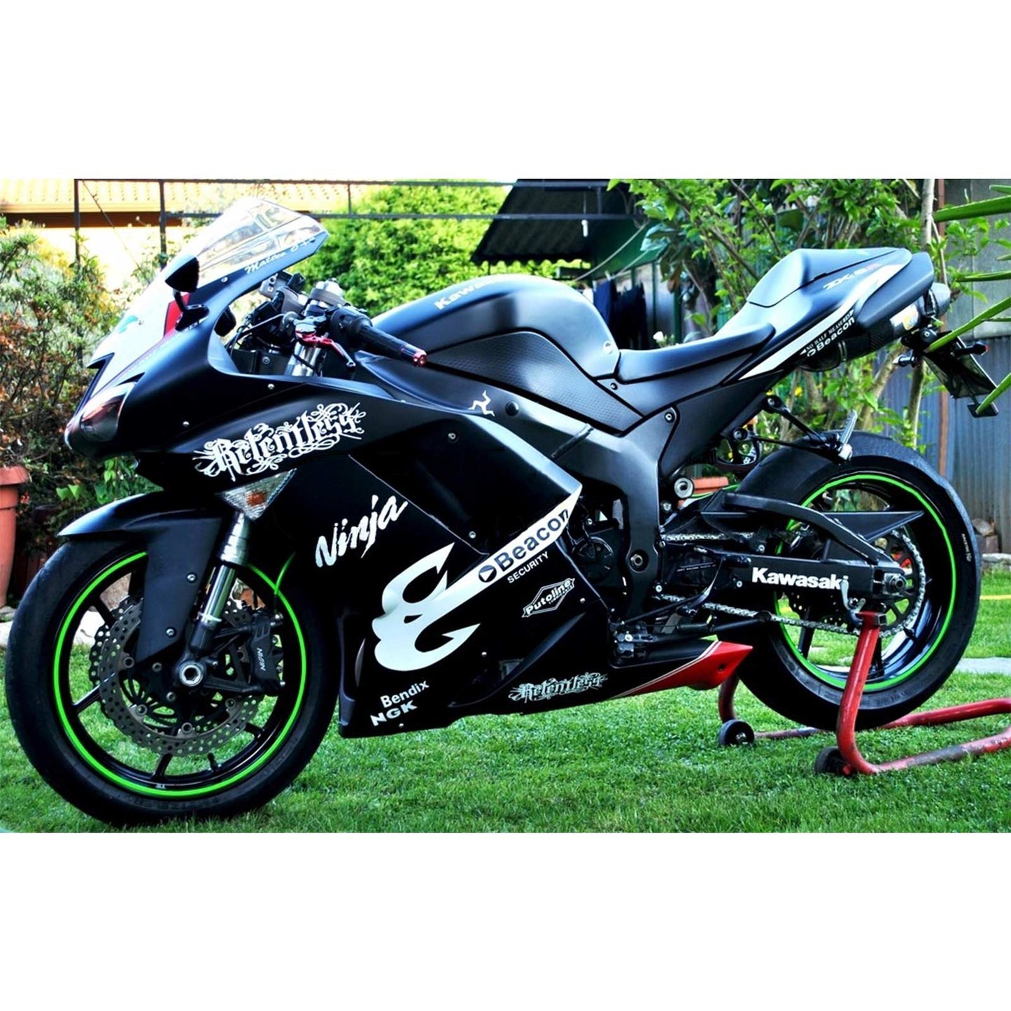 Amotopart Kawasaki 2007-2008 ZX6R 636 Kit déclencheur Logos Noir Blanc