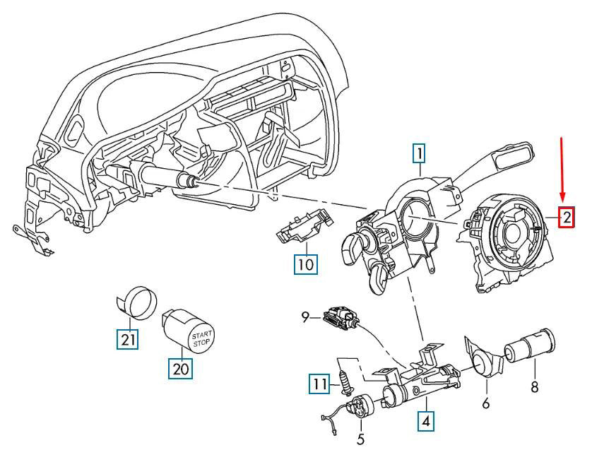 2013–2016 Volkswagen Golf/Variant/4Motion Lenkwinkelsensor Wickelfedermodul 5Q0953549E