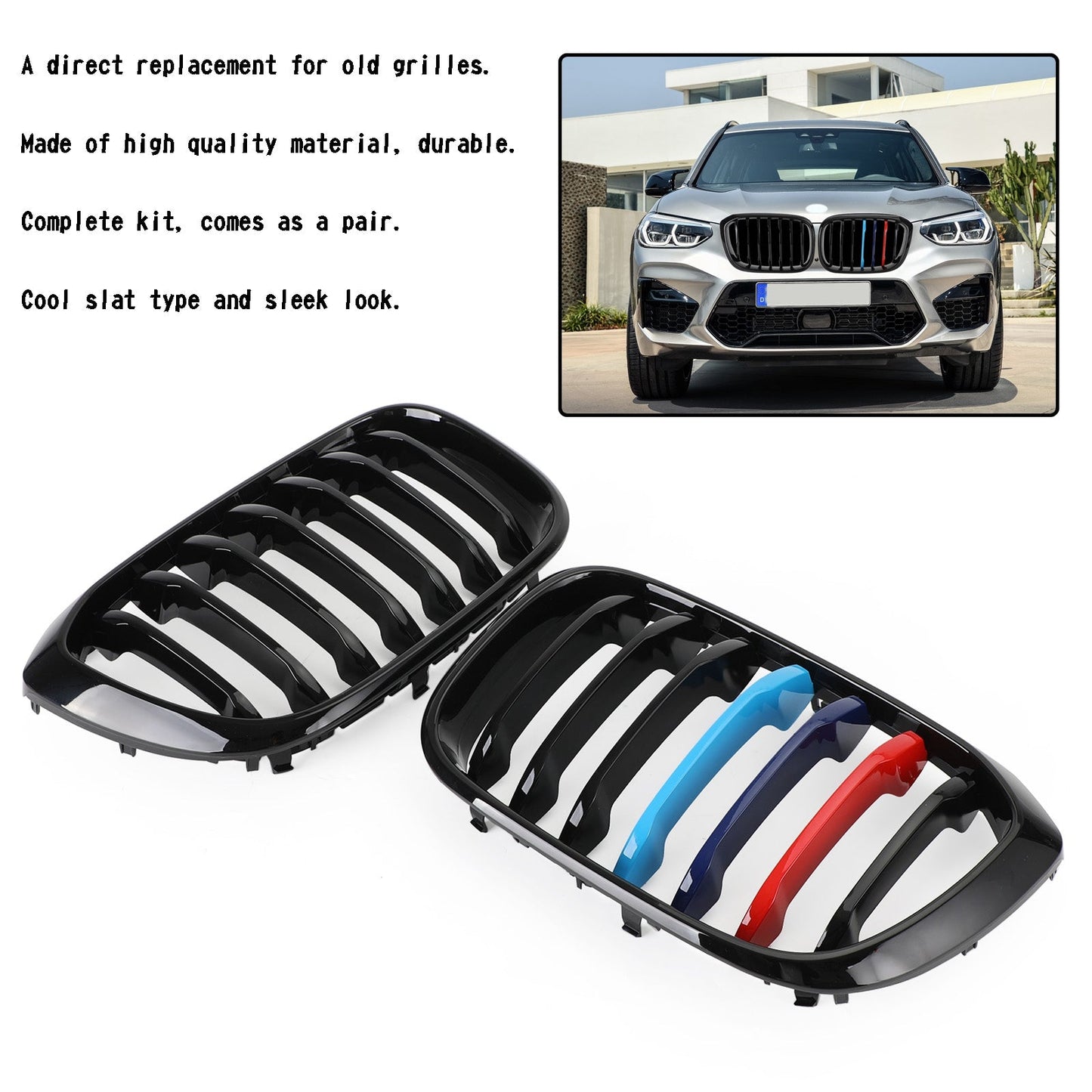 Paar M-Color Nierengrill Kühlergrill 51138469959 FIT BMW G01 X3 G02 X4 GLOSS Schwarz Generikum