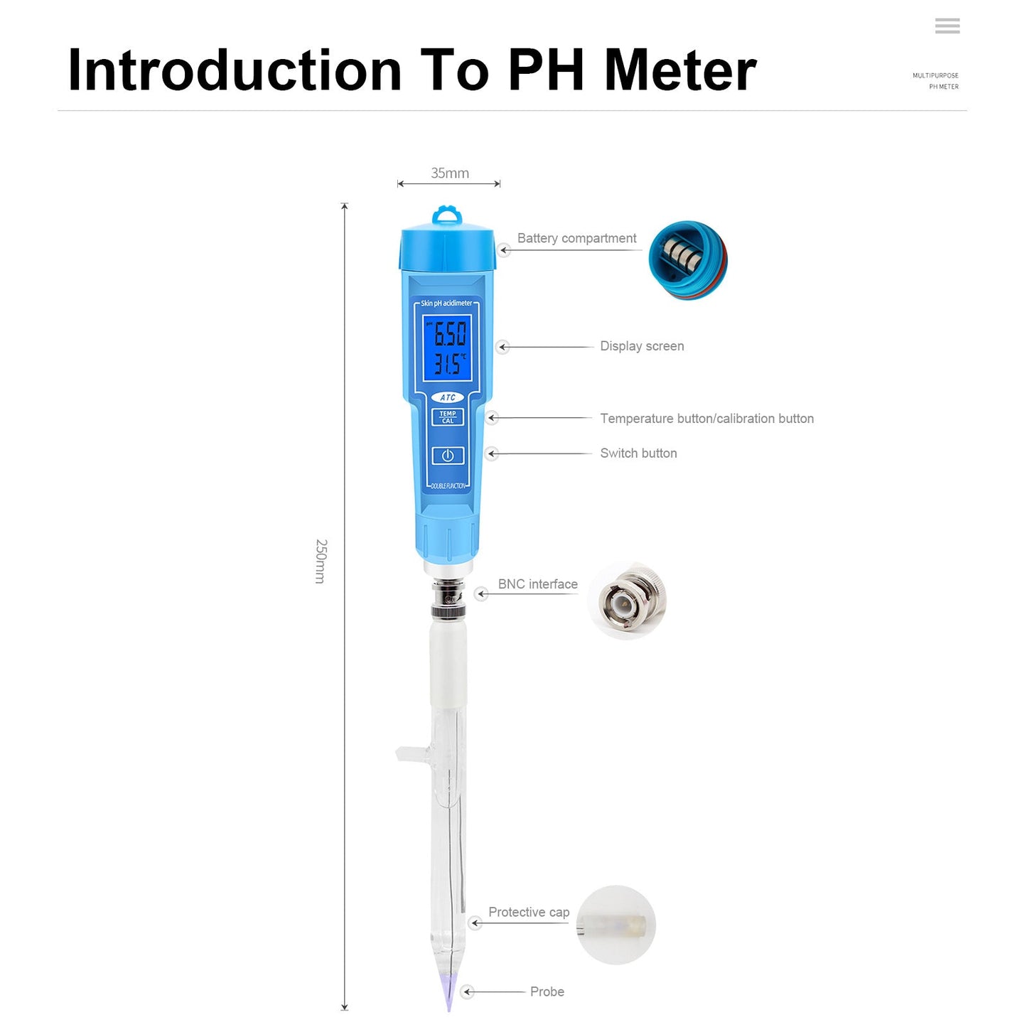 PH-Meter-Thermometer-Stift für Lebensmittel, Obst, Fleisch, Boden, Labor, digitaler S?ure-PH-Tester