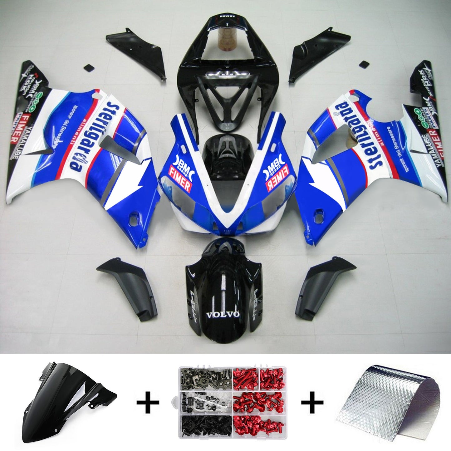 Amotopart Yamaha 2000-2001 YZF 1000 R1 Schwarz Blue White Fairing Kit