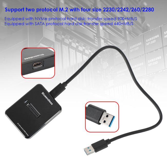 Boîtier SSD SATA/NVME M.2 à double protocole Station d'accueil pour adaptateur de boîtier USB 3.1