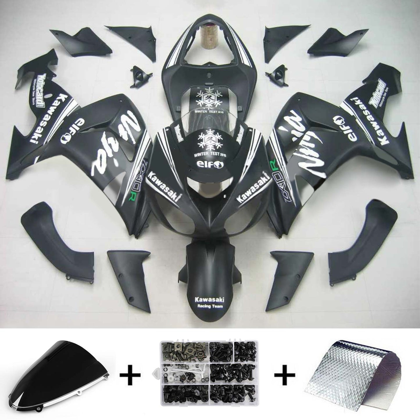 Amotopart Kawasaki ZX10R 2006-2007 Schwarz mit wei?em Logoverkaufskit