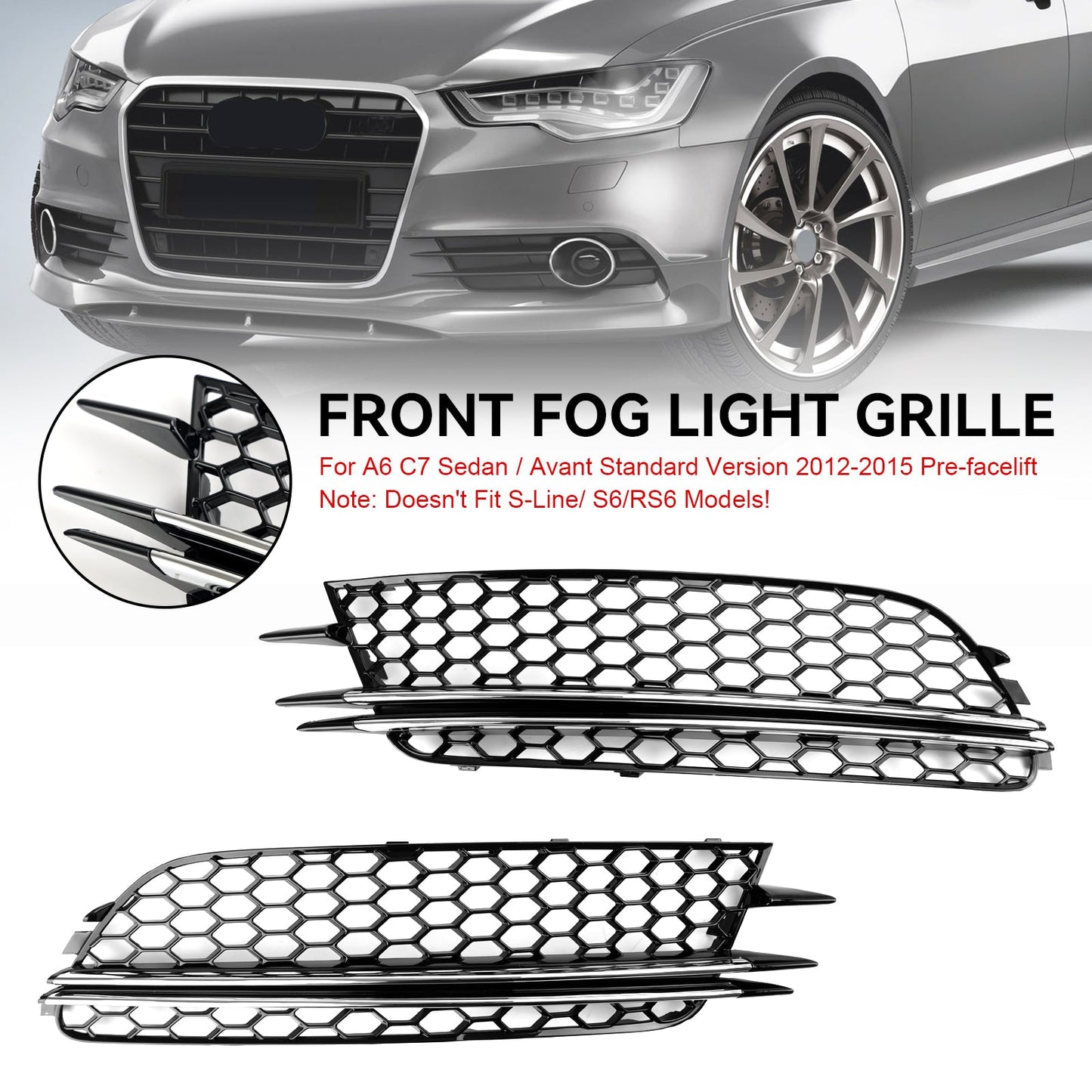 Audi A6 4G C7 2012-2015 2PCS Front Fog Light Cover Bezel Bumper GrilleAuto &amp; Motorrad: Teile, Auto-Ersatz- &amp; -Reparaturteile, Karosserieteile!