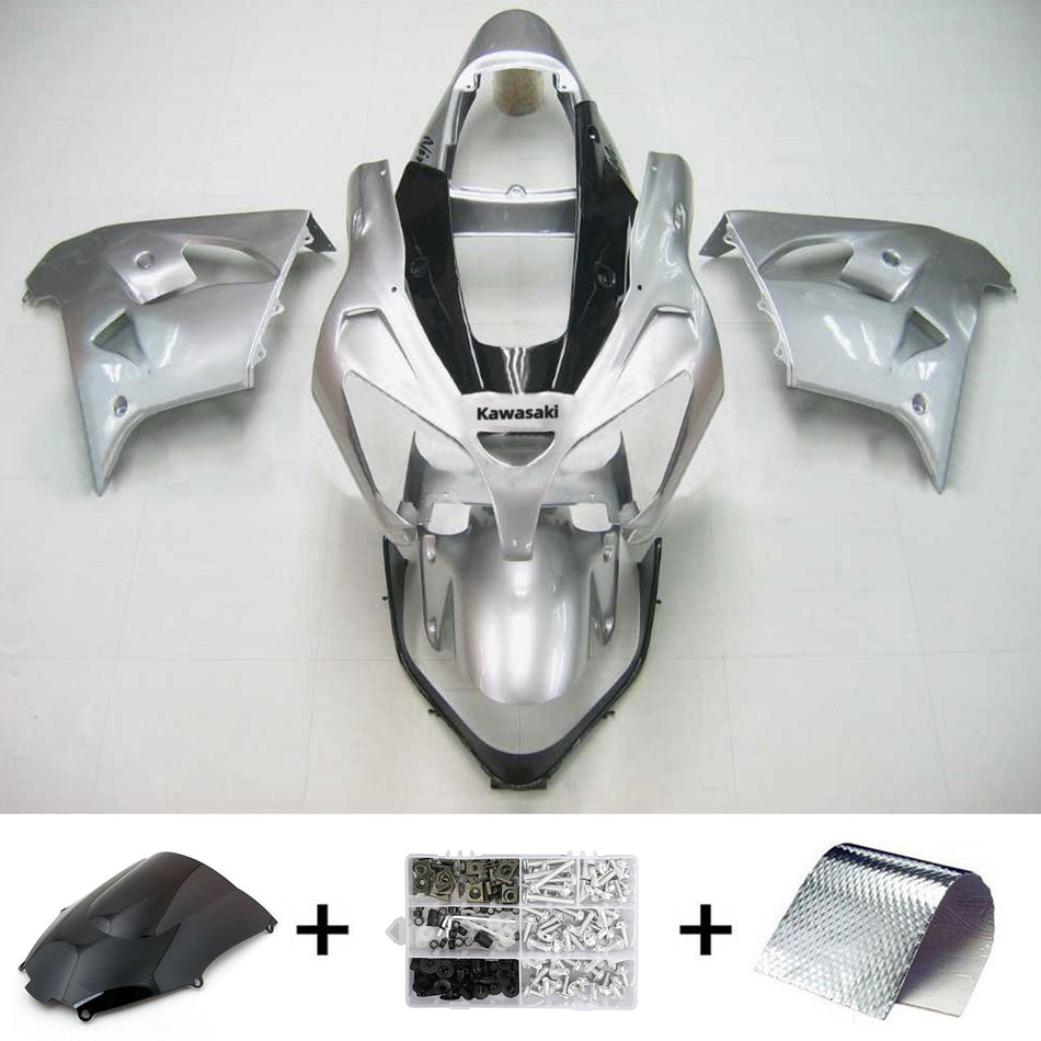 Amotopart Kawasaki 2002-2003 ZX9R Sliver Schwarzverkleidungskit