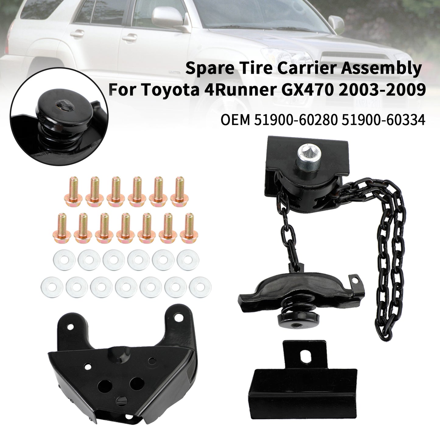Ensemble de support de roue de secours 51900-60280 pour Toyota 4Runner GX470 2003-2009 générique