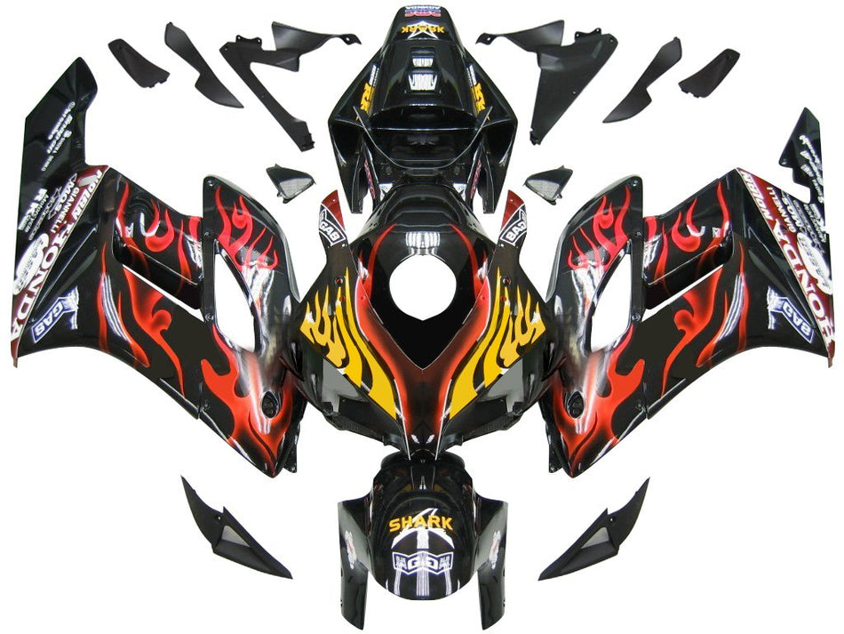 Amotopart Carénages Honda CBR1000RR 2004-2005 Trigger Flame Shark Racing Kit de finition noir et rouge