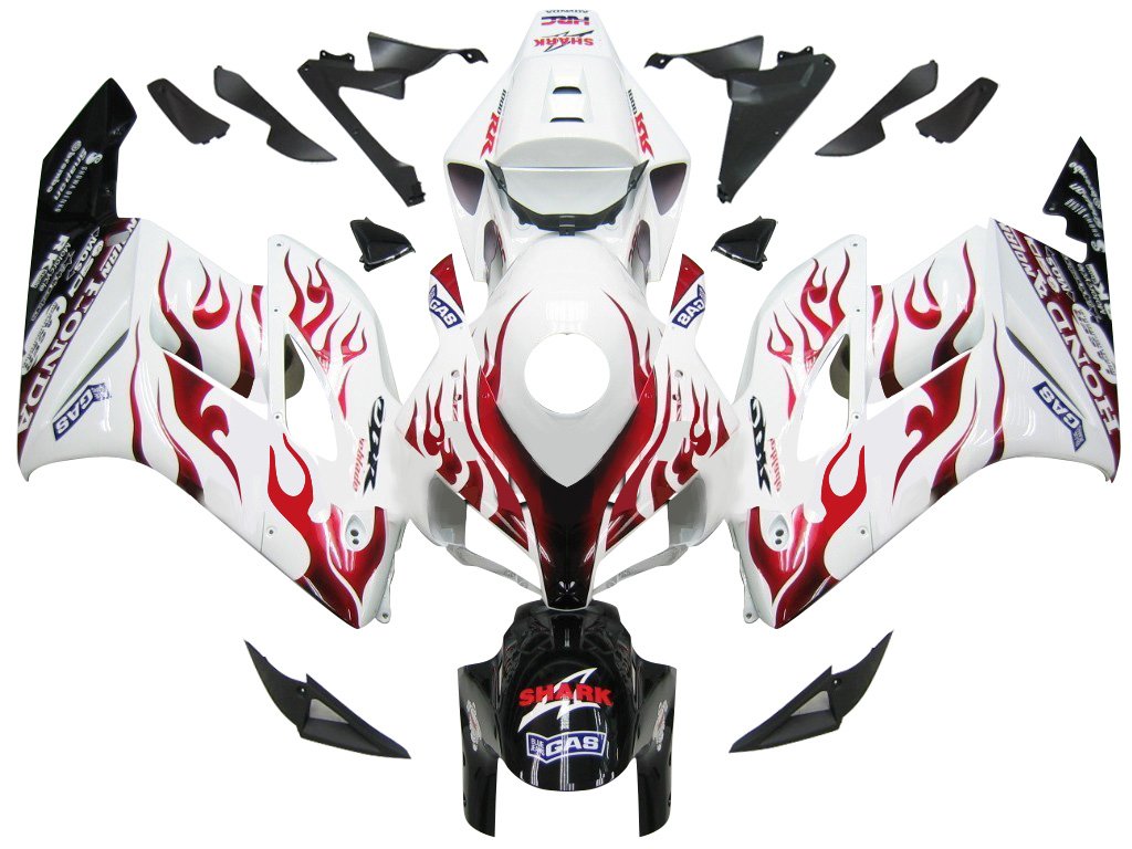 Amotopart Carénages Honda CBR1000RR 2004-2005 Carénage Carénage White &amp; Red Flame Shark Racing Accessing Kit