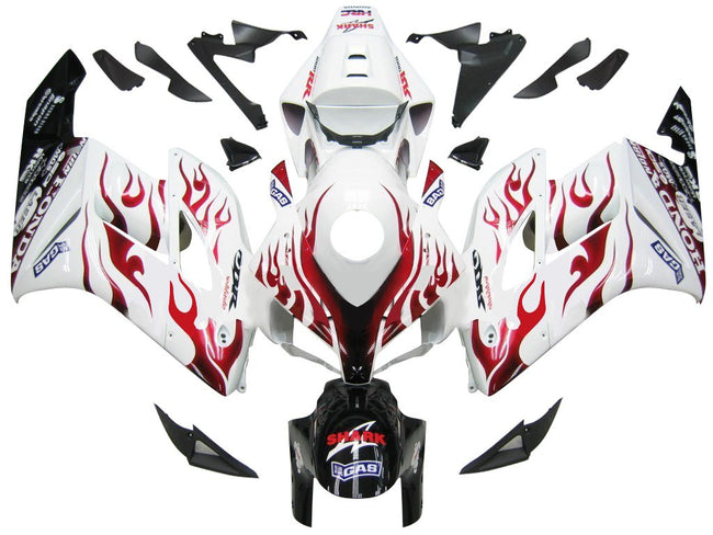 Amotopart-Verkleidungen Honda CBR1000RR 2004-2005 Verkleidungsverkleidung White & Red Flame Shark Racing Accesing Kit