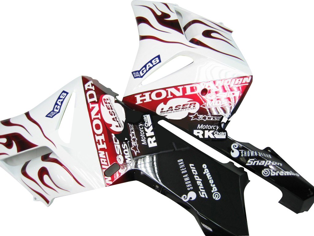 Amotopart Carénages Honda CBR1000RR 2004-2005 Carénage Carénage White &amp; Red Flame Shark Racing Accessing Kit