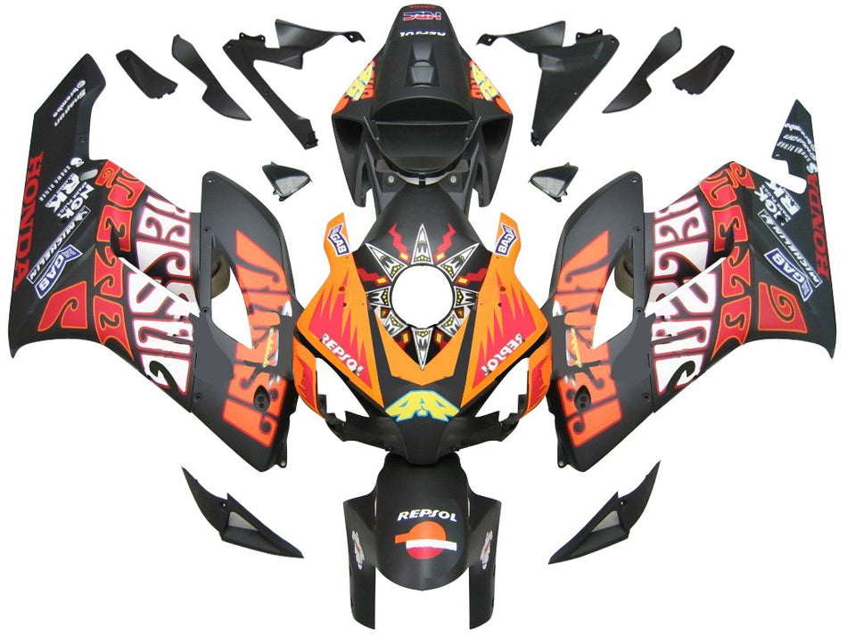 Carénages Amotopart Honda CBR1000RR 2004-2005 Carénage Valentino Rossi Racing Noir Orange Trigger Kit
