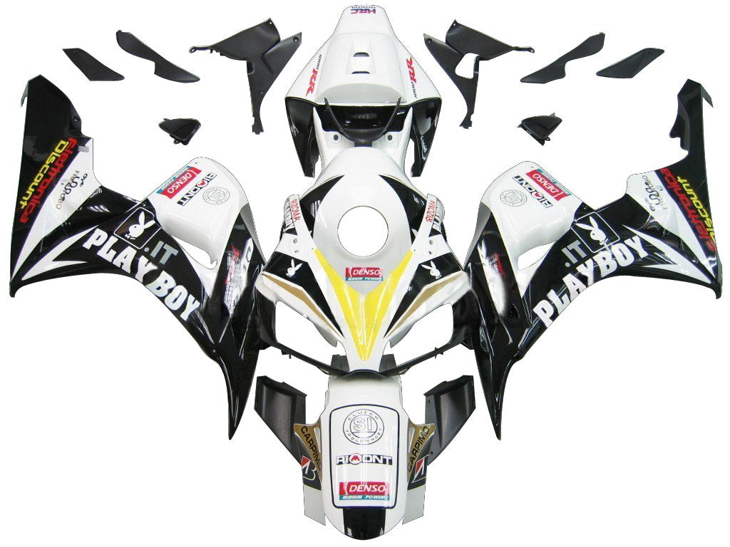 Amotopart Favoritings Honda CBR1000RR 2006-2007 Verkleidung White & Black Playboy Racing Kiting Kit