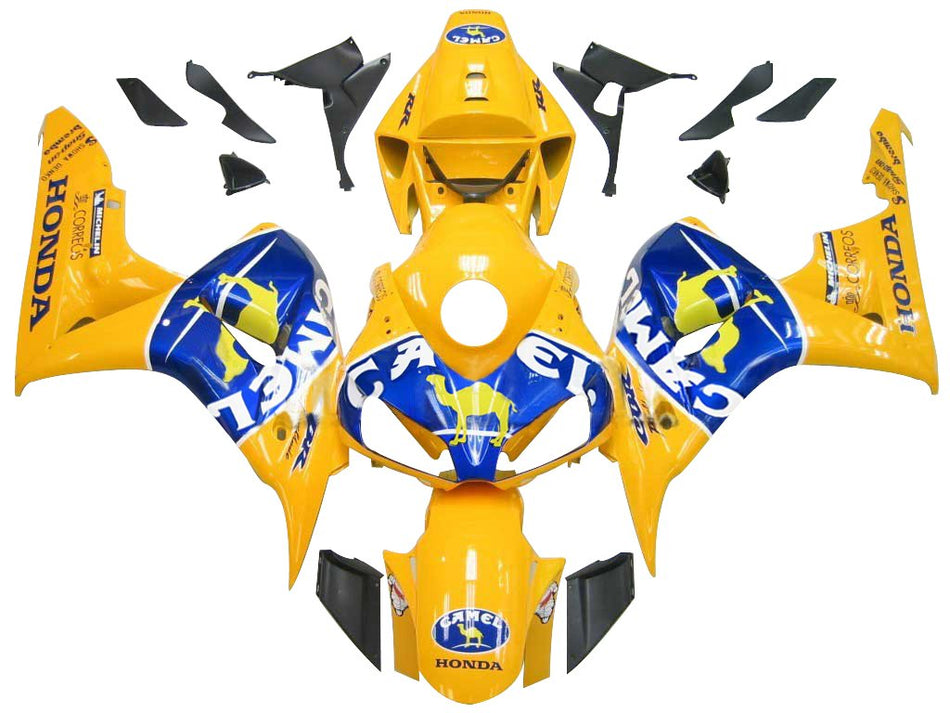 Amotopart Carénages Honda CBR1000RR 2006-2007 Carénage Carénage Jaune Bleu Camel Racing Memory Kit