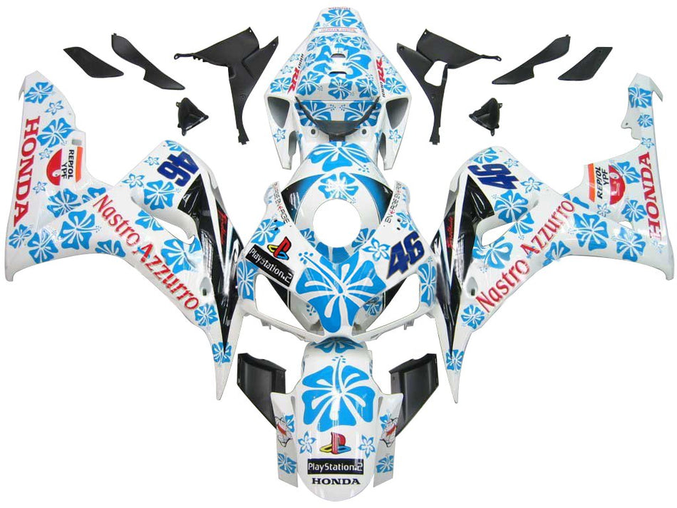 Carénage Amotopart Honda CBR1000RR 2006-2007 carénage blanc et kit de mémoire Blue Flower Race