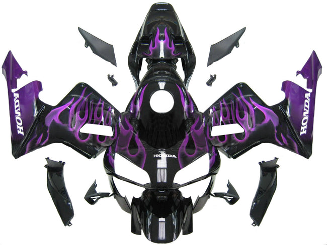 Amotopart 2003-2004 CBR600 Honda Verkleidung Black & Purple Flame Kit