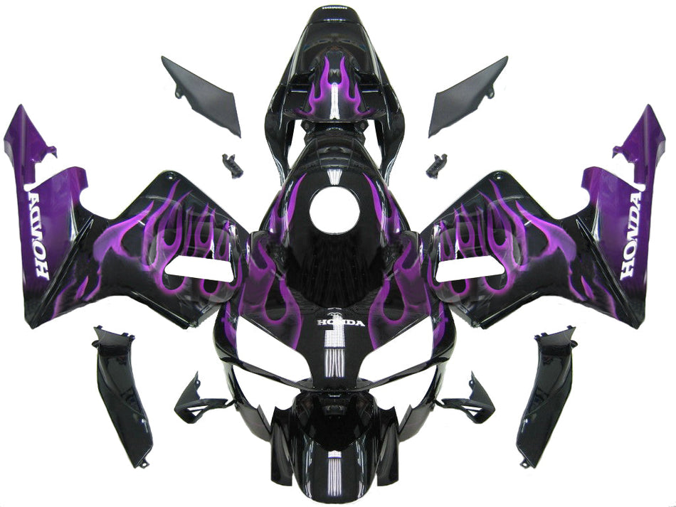 Amotopart 2003-2004 CBR600 Honda Verkleidung Black & Purple Flame Kit