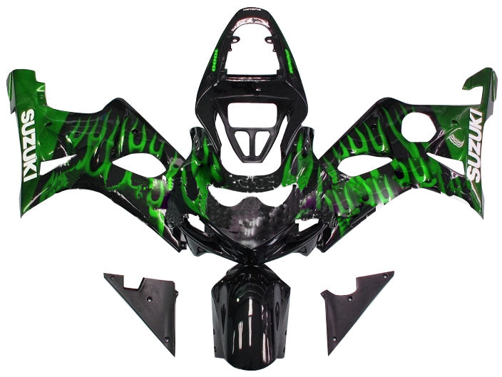 Amotopart 2000-2002 Suzuki GSXR1000 Verkleidung Black & Green Flame Kit