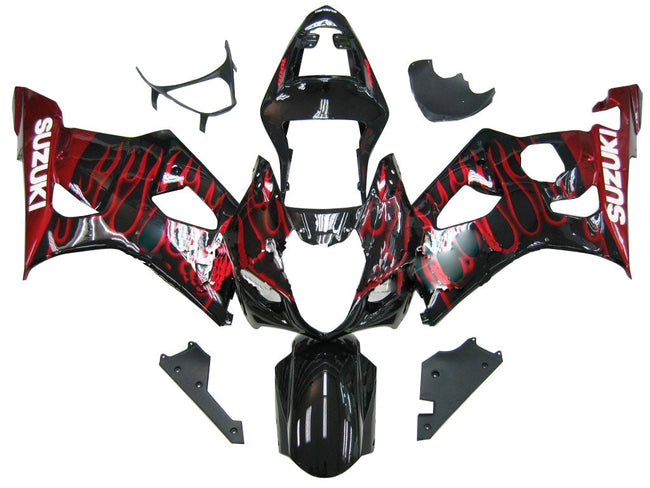 Amotopart 2003-2004 Suzuki GSXR1000 Verkleidung Black & Red Flame Kit