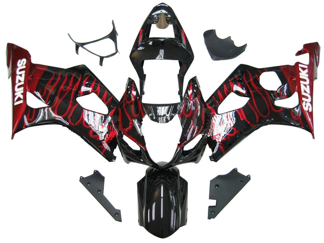 Amotopart 2003-2004 Suzuki GSXR1000 Verkleidung Black & Red Flame Kit